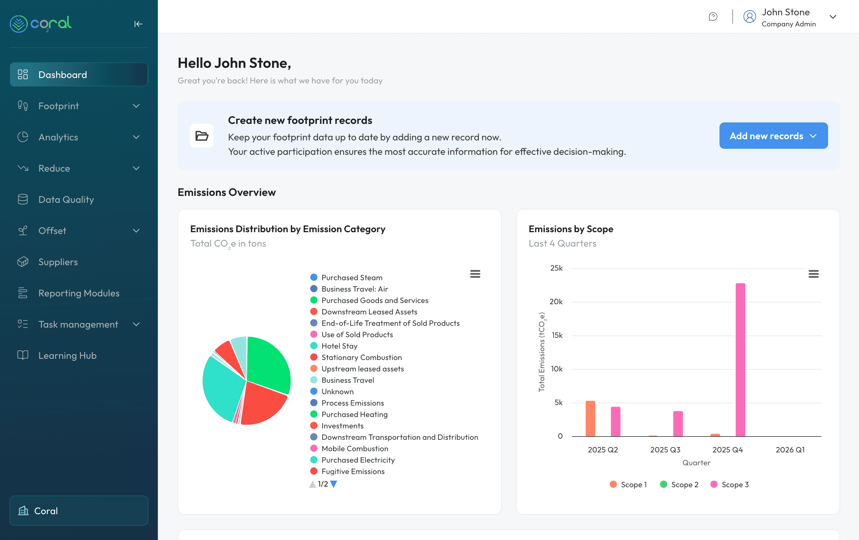 Coral platform dashboard interface